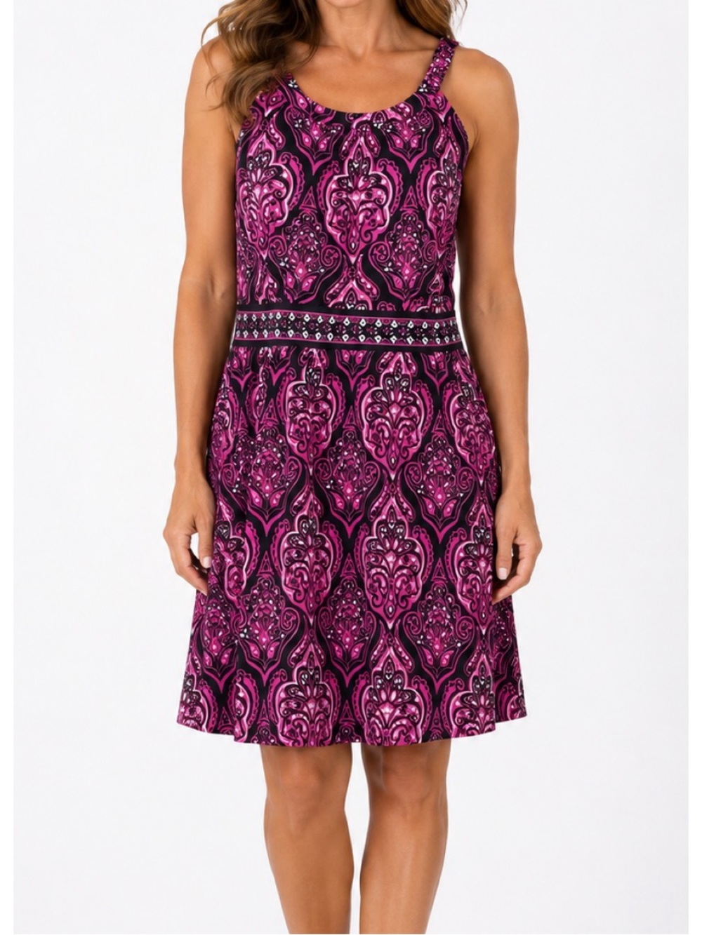 Apt. 9 Beautiful black and Purple paisley sundress w/ intricate all over print